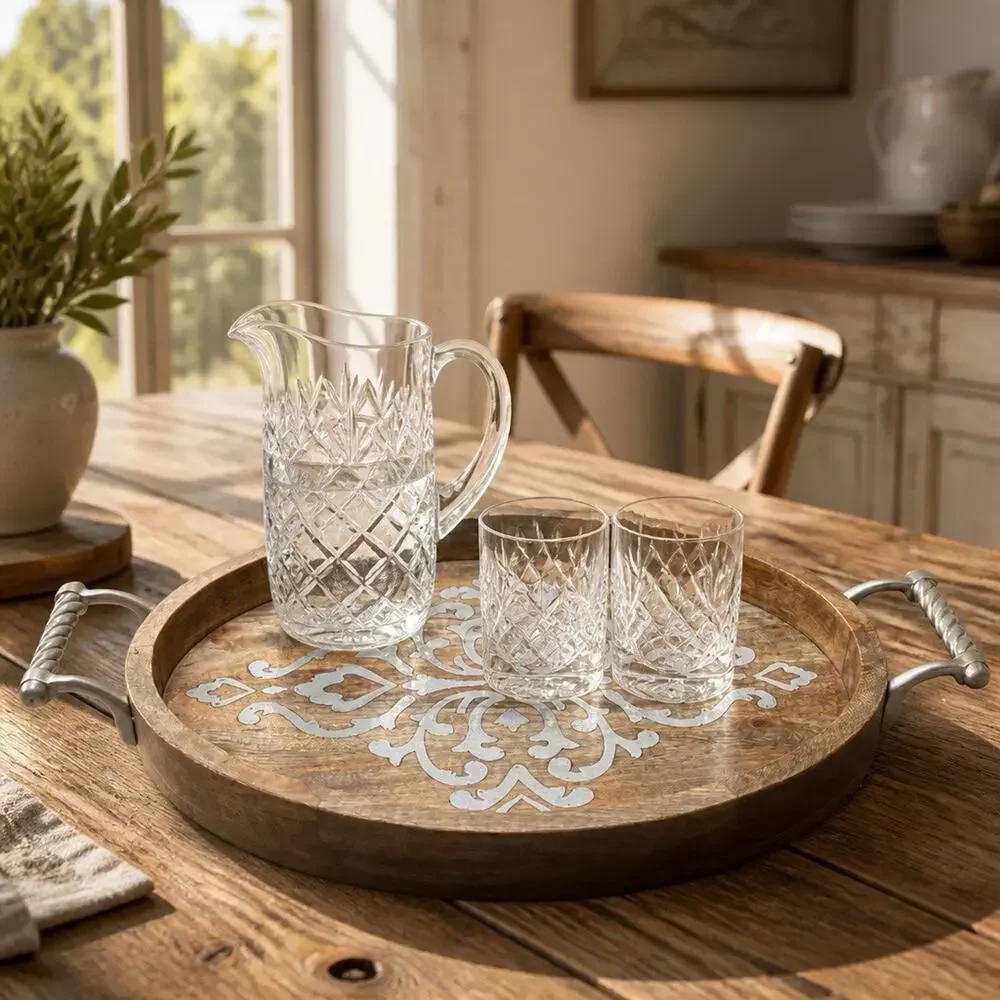 GG Collection Heritage Collection Oval Tray Featuring A Hand-Carved Metal Handle